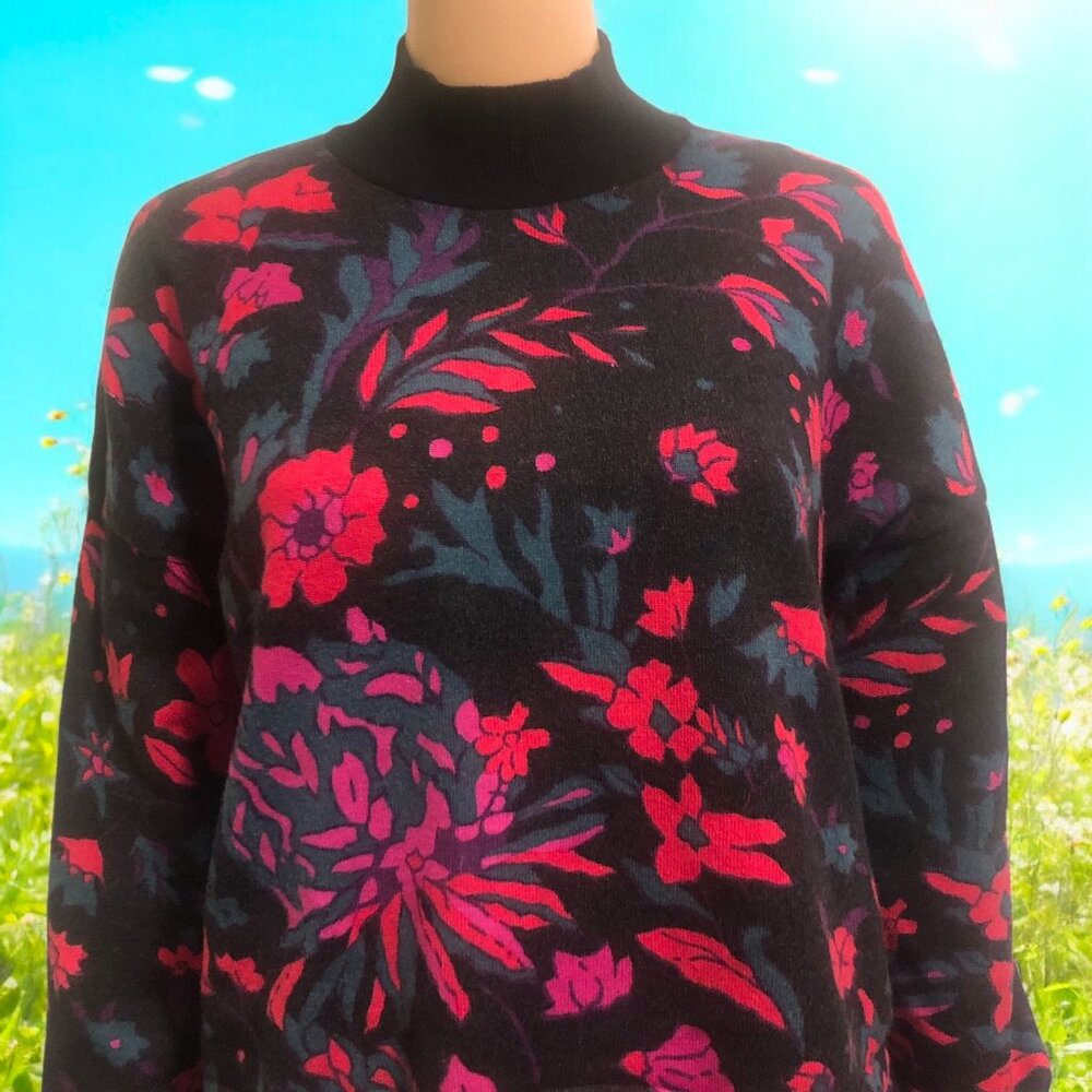 SHIFT Bright Colors Floral Motif Mock Neckline Relaxed Fit Sweater Sz XL